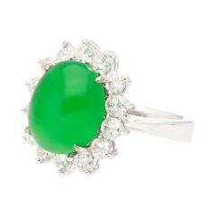 5 74 Carat Grade A Green Jade with Round Cut Diamond Halo Ring - 3819880