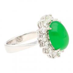 5 74 Carat Grade A Green Jade with Round Cut Diamond Halo Ring - 3819882