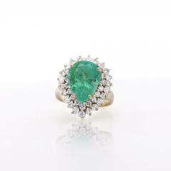 5 75 Carat Pear Cut Colombian Emerald Diamond Halo 18K Gold Emerald Ring - 3974416