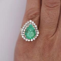 5 75 Carat Pear Cut Colombian Emerald Diamond Halo 18K Gold Emerald Ring - 3974420