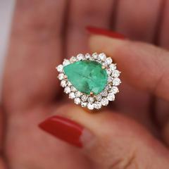 5 75 Carat Pear Cut Colombian Emerald Diamond Halo 18K Gold Emerald Ring - 3974423