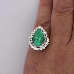 5 75 Carat Pear Cut Colombian Emerald Diamond Halo 18K Gold Emerald Ring - 3974425