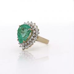 5 75 Carat Pear Cut Colombian Emerald Diamond Halo 18K Gold Emerald Ring - 3974476