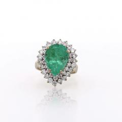 5 75 Carat Pear Cut Colombian Emerald Diamond Halo 18K Gold Emerald Ring - 3974479