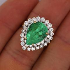 5 75 Carat Pear Cut Colombian Emerald Diamond Halo 18K Gold Emerald Ring - 3974485