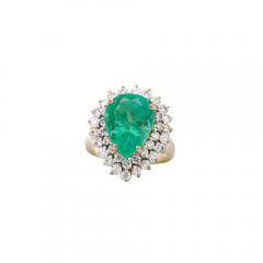 5 75 Carat Pear Cut Colombian Emerald Diamond Halo 18K Gold Emerald Ring - 3974506