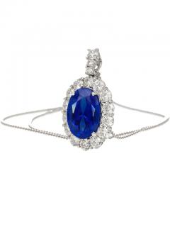 5 83 Carat Oval No Heat Sri Lanka Blue Sapphire Diamond Pendant in Platinum - 3504520