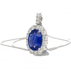 5 83 Carat Oval No Heat Sri Lanka Blue Sapphire Diamond Pendant in Platinum - 3504522