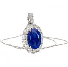 5 83 Carat Oval No Heat Sri Lanka Blue Sapphire Diamond Pendant in Platinum - 3504524