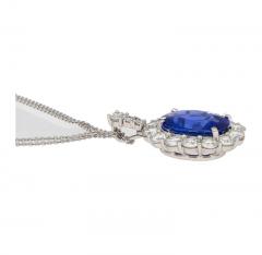 5 83 Carat Oval No Heat Sri Lanka Blue Sapphire Diamond Pendant in Platinum - 3504525