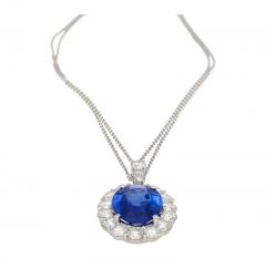 5 83 Carat Oval No Heat Sri Lanka Blue Sapphire Diamond Pendant in Platinum - 3504567