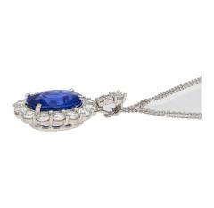 5 83 Carat Oval No Heat Sri Lanka Blue Sapphire Diamond Pendant in Platinum - 3504569