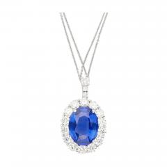 5 83 Carat Oval No Heat Sri Lanka Blue Sapphire Diamond Pendant in Platinum - 3527945