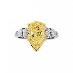 5 CARAT PEAR SHAPE FANCY YELLOW THREE STONE DIAMOND ENGAGEMENT RING - 3475746