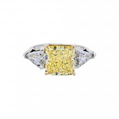 5 CARAT RADIANT CUT DIAMOND FANCY INTENSE YELLOW GIA KITES RING - 2927605
