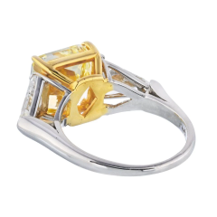 5 CARAT RADIANT CUT DIAMOND FANCY INTENSE YELLOW GIA THREE STONE ENGAGEMENT RING - 2713384