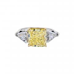 5 CARAT RADIANT CUT DIAMOND FANCY INTENSE YELLOW GIA THREE STONE ENGAGEMENT RING - 2720146