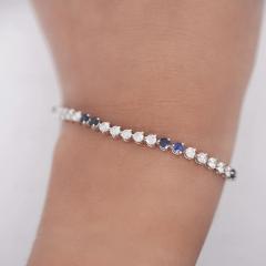 5 Carat Blue Sapphire Lab Grown Diamond 3 Prong Tennis Bracelet - 3896563