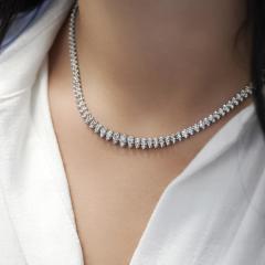 5 Carat Round Cut Diamond Platinum 2 Row Teardrop Tennis Necklace - 3896566