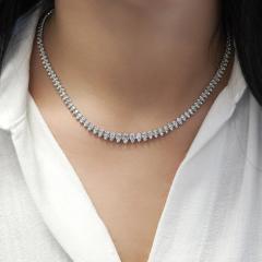 5 Carat Round Cut Diamond Platinum 2 Row Teardrop Tennis Necklace - 3896573