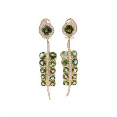 5 Carat Round Cut Green Tourmaline and Diamond Dangle Drop Earrings - 3517445