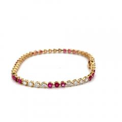 5 Carat Ruby and Lab Grown Diamond 3 Prong 14K Gold Tennis Bracelet - 3896548