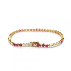 5 Carat Ruby and Lab Grown Diamond 3 Prong 14K Gold Tennis Bracelet - 3896551