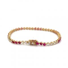 5 Carat Ruby and Lab Grown Diamond 3 Prong 14K Gold Tennis Bracelet - 3896552