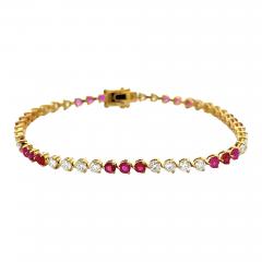 5 Carat Ruby and Lab Grown Diamond 3 Prong 14K Gold Tennis Bracelet - 3900410