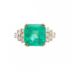 5 Ct Colombian Emerald and Diamond Cluster Side 14K Gold Ring - 3993434