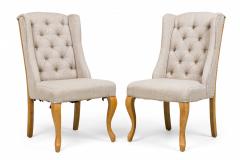 5 Mid Century American Button Tufted Gray Weave Upholstered Wing Dining Chairs - 4660920
