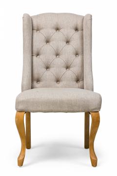 5 Mid Century American Button Tufted Gray Weave Upholstered Wing Dining Chairs - 4660921