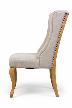 5 Mid Century American Button Tufted Gray Weave Upholstered Wing Dining Chairs - 4660923