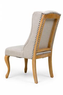 5 Mid Century American Button Tufted Gray Weave Upholstered Wing Dining Chairs - 4660924