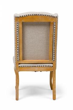 5 Mid Century American Button Tufted Gray Weave Upholstered Wing Dining Chairs - 4660925