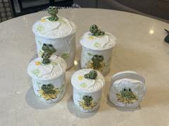 5 PIECE WHIMSICAL CERAMIC FROG AND LILY PAD KITCHEN CANNISTER SET - 3994784