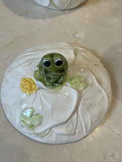 5 PIECE WHIMSICAL CERAMIC FROG AND LILY PAD KITCHEN CANNISTER SET - 3994787