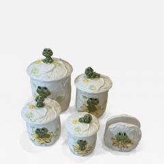5 PIECE WHIMSICAL CERAMIC FROG AND LILY PAD KITCHEN CANNISTER SET - 3995499