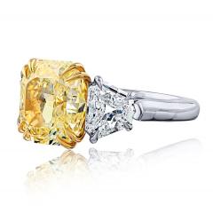 5 carat Radiant Cut Diamond Fancy Yellow GIA Three Stone Diamond Engagement Ring - 4400050