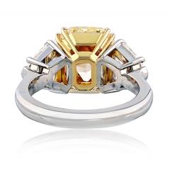 5 carat Radiant Cut Diamond Fancy Yellow GIA Three Stone Diamond Engagement Ring - 4400052