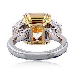 5 carat Radiant Cut Fancy Intense Yellow Three Stone Diamond Engagement Ring - 4400043