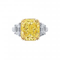 5 carat Radiant Cut Fancy Intense Yellow Three Stone Diamond Engagement Ring - 4400483