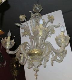 50 Chandelier with 6 lights arms with sconces pair Murano crystal and gold - 2465510