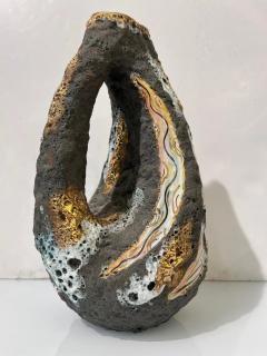 50s Italo Casini Italian Mid Century Brutalist Gray Gold Modern Pottery Vase Jug - 4136884