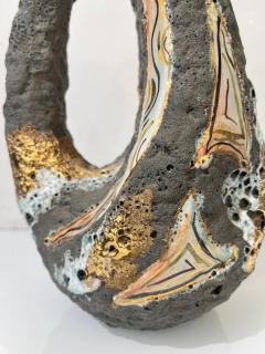 50s Italo Casini Italian Mid Century Brutalist Gray Gold Modern Pottery Vase Jug - 4136885
