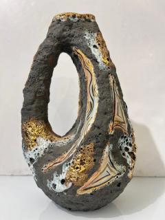 50s Italo Casini Italian Mid Century Brutalist Gray Gold Modern Pottery Vase Jug - 4136890