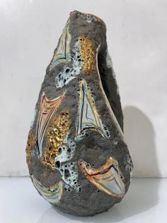 50s Italo Casini Italian Mid Century Brutalist Gray Gold Modern Pottery Vase Jug - 4136892