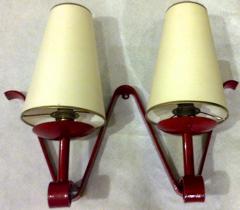 50s Set of 4 Two Lights Red Lacquered Sconces - 613925
