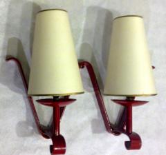 50s Set of 4 Two Lights Red Lacquered Sconces - 613928