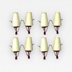 50s Set of 4 Two Lights Red Lacquered Sconces - 617194